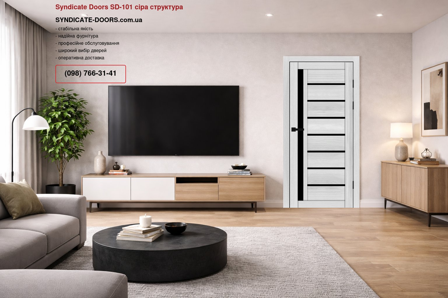 Двері Syndicate Doors SD-101 сіра структура скло чорне