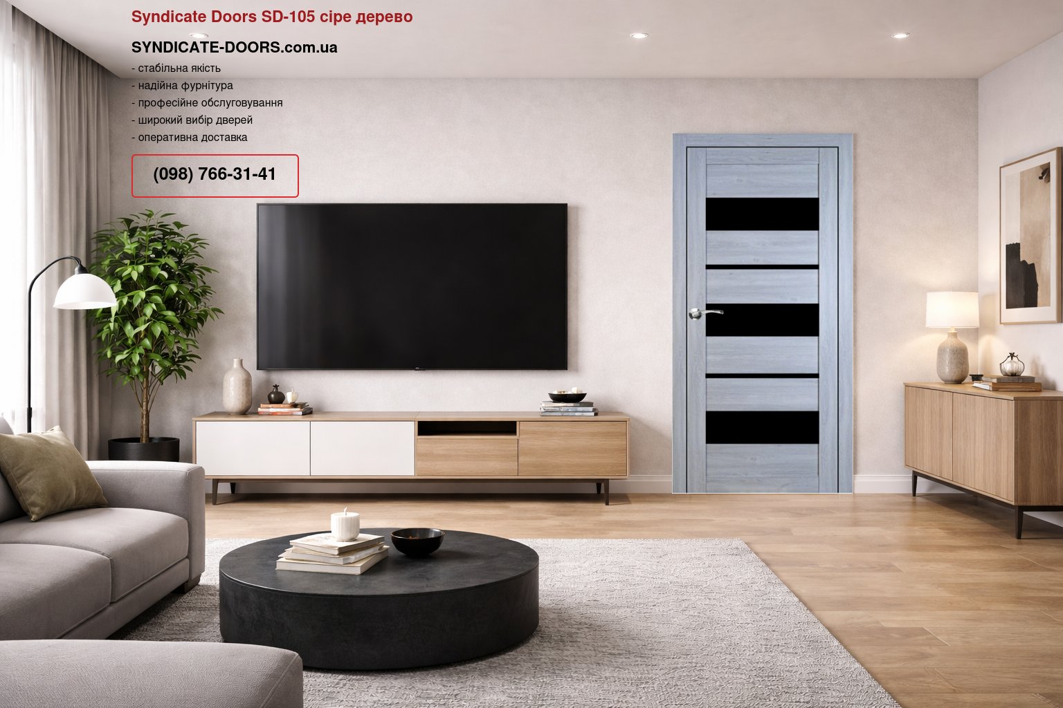 Двері Syndicate Doors SD-105 сіре дерево скло чорне